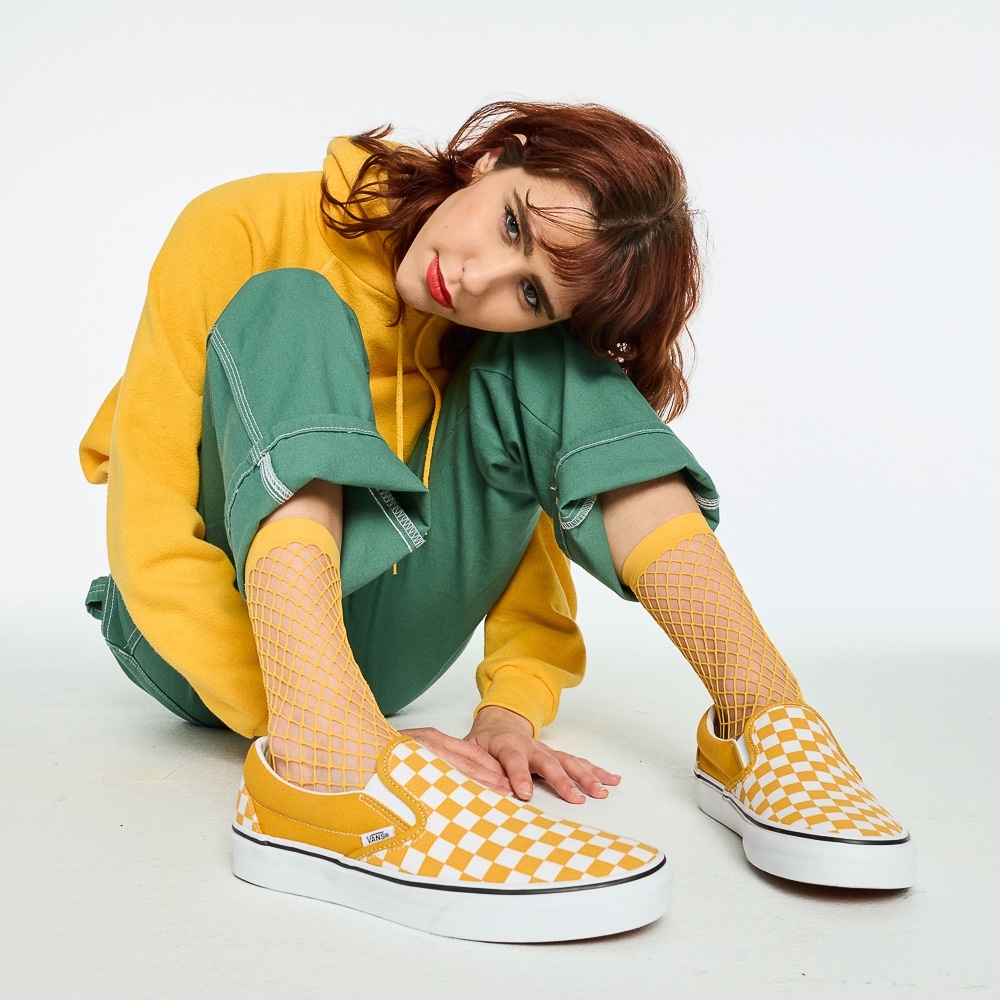 brand new never worn vans mustard check slip ons